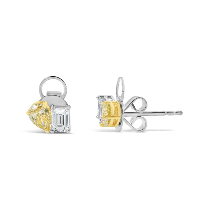 Yellow Pears & White Emerald Cut Diamond Studs - AE4406