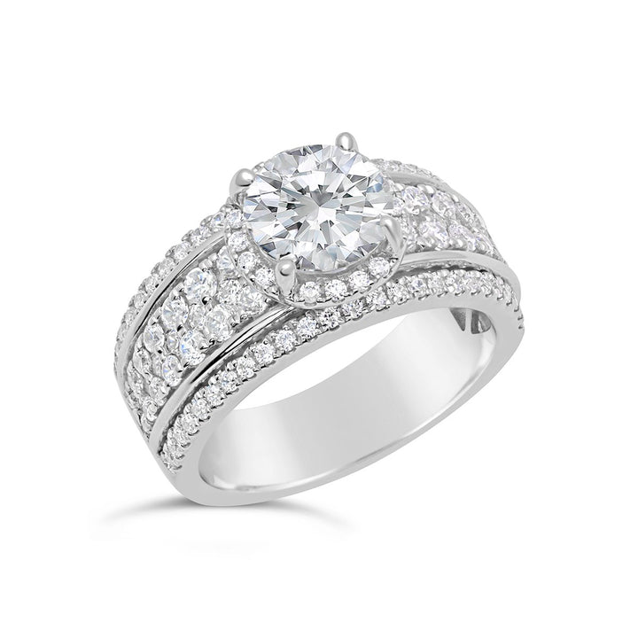 Diamond Halo Engagement Ring with Wide Band