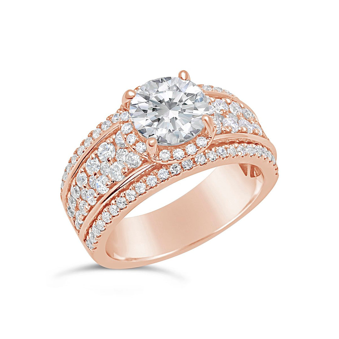 Diamond Halo Engagement Ring with Wide Band