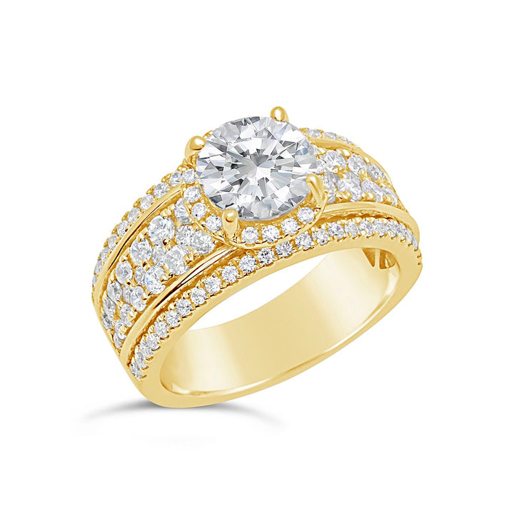 Diamond Halo Engagement Ring with Wide Band