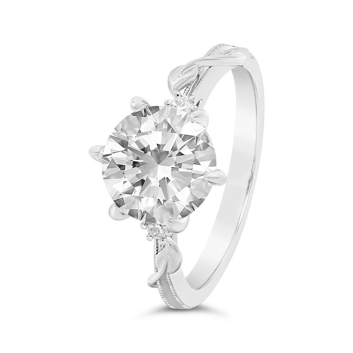 Six Prongs Leaf Shaped Diamond Engagement Ring - R5480C/R4