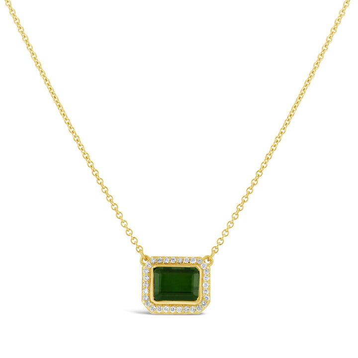 Green Tourmaline with Diamond Halo Necklace
