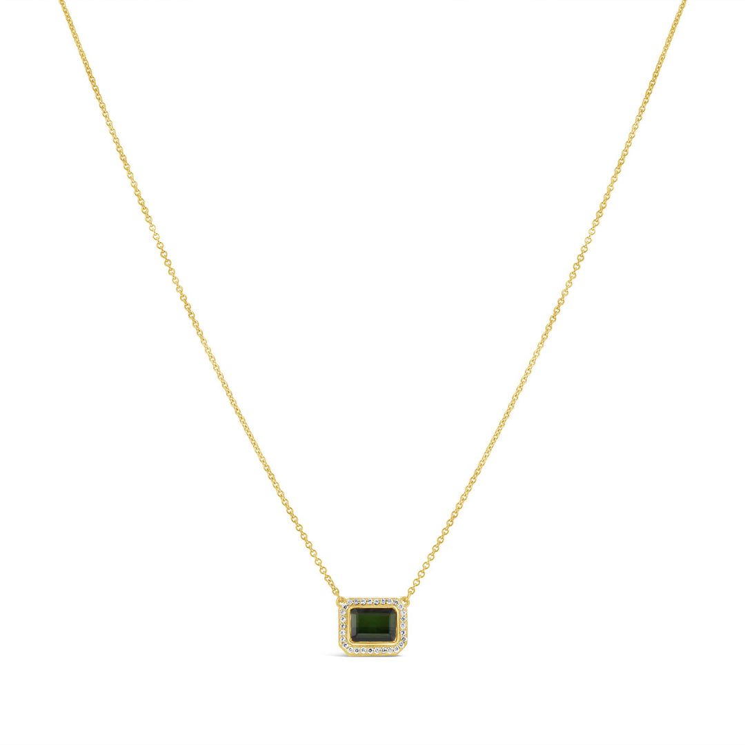 Green Tourmaline with Diamond Halo Necklace