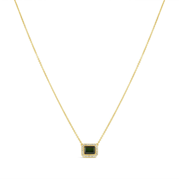Green Tourmaline with Diamond Halo Necklace