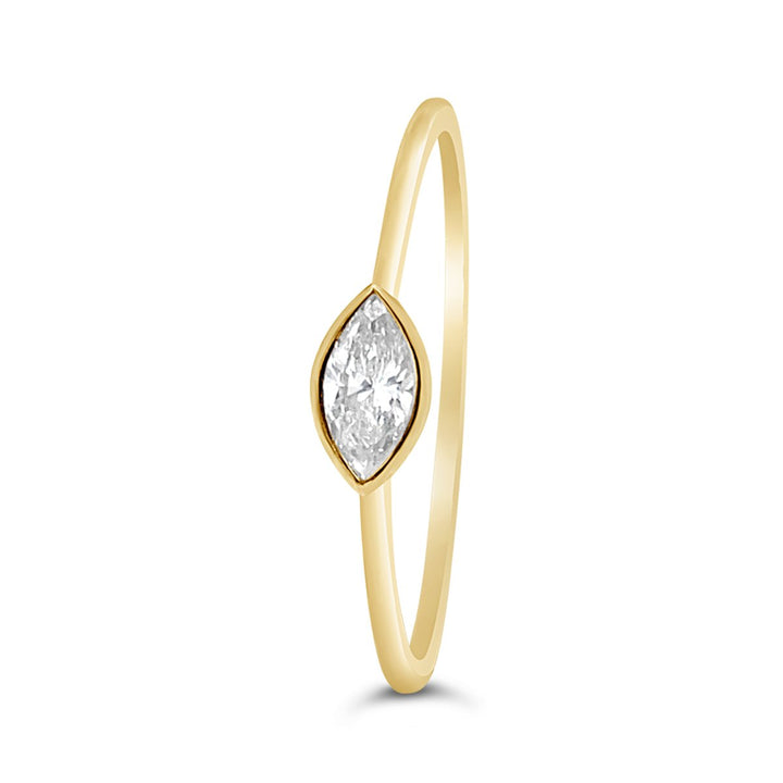 Yellow Gold Marquise Shape Bezel Set Diamond Ring - HKR00490B