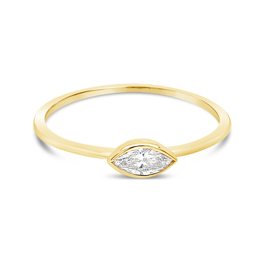 Yellow Gold Marquise Shape Bezel Set Diamond Ring - HKR00490B