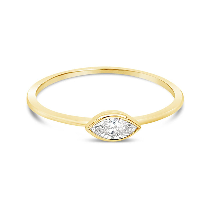 Yellow Gold Marquise Shape Bezel Set Diamond Ring - HKR00490B