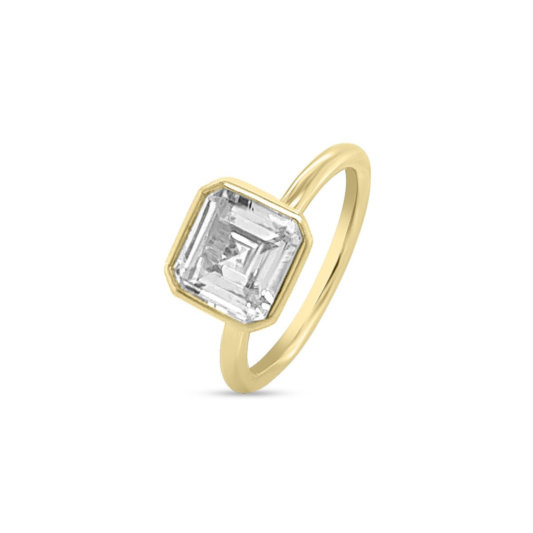 Bezel Set Asscher Cut Solitaire Engagement Ring