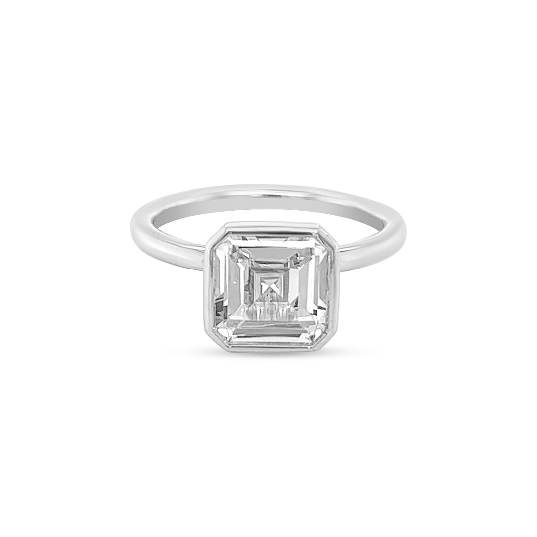 Bezel Set Asscher Cut Solitaire Engagement Ring
