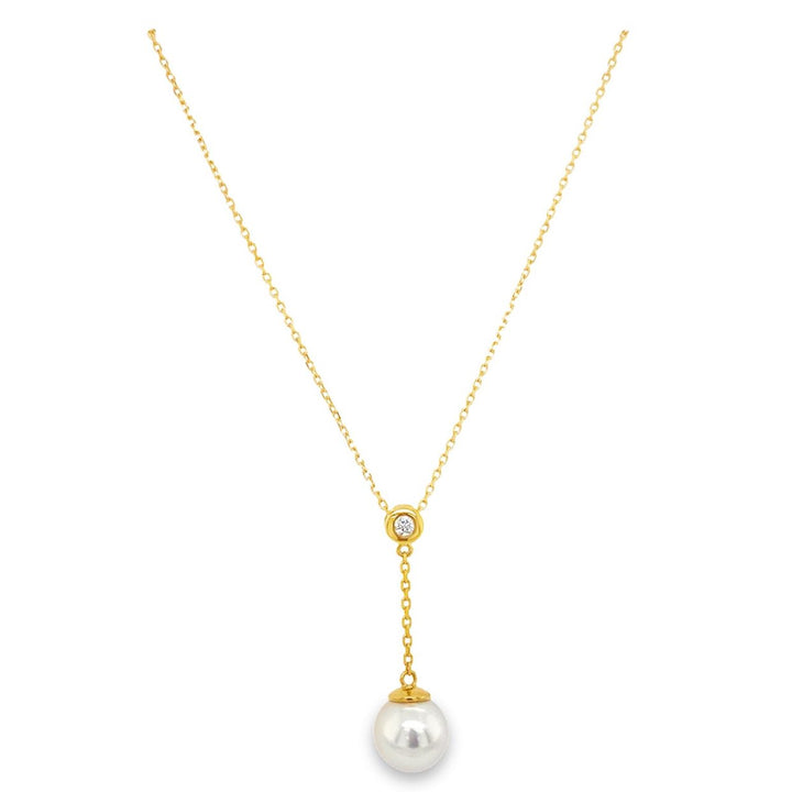 Yellow Gold Akoya Cultured Pearl and Diamond Necklace - 984705