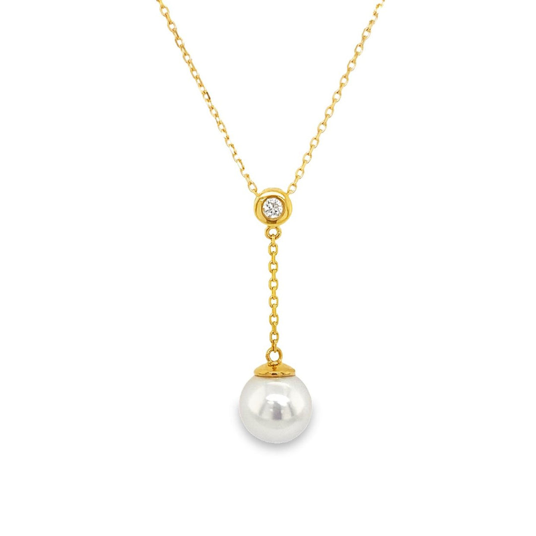 Yellow Gold Akoya Cultured Pearl and Diamond Necklace - 984705