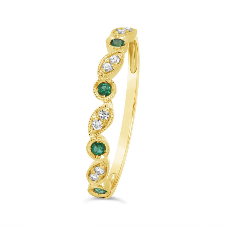 Bezel set Milgrain Diamond & Emerald Band  - 5R1564EMA