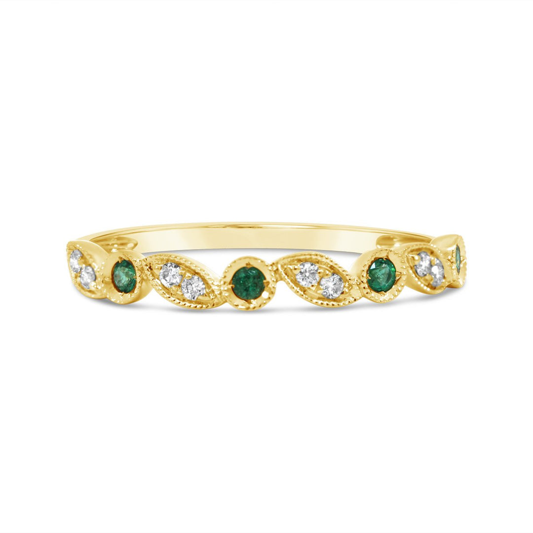 Bezel set Milgrain Diamond & Emerald Band  - 5R1564EMA