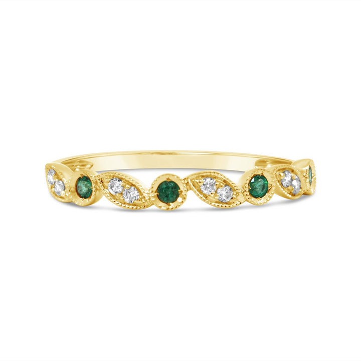 Bezel set Milgrain Diamond & Emerald Band  - 5R1564EMA