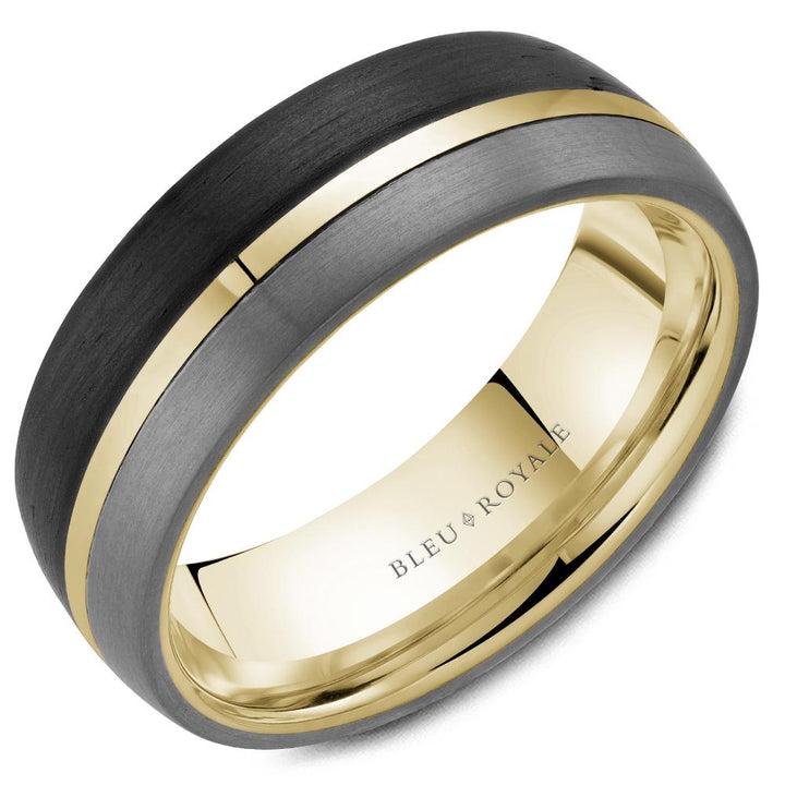 Gold, Forged Carbon & Tantalum  Men's 7.5mm Wide Bleu Royale Wedding Band - RYL-203RBT75 - The Diamond Guys