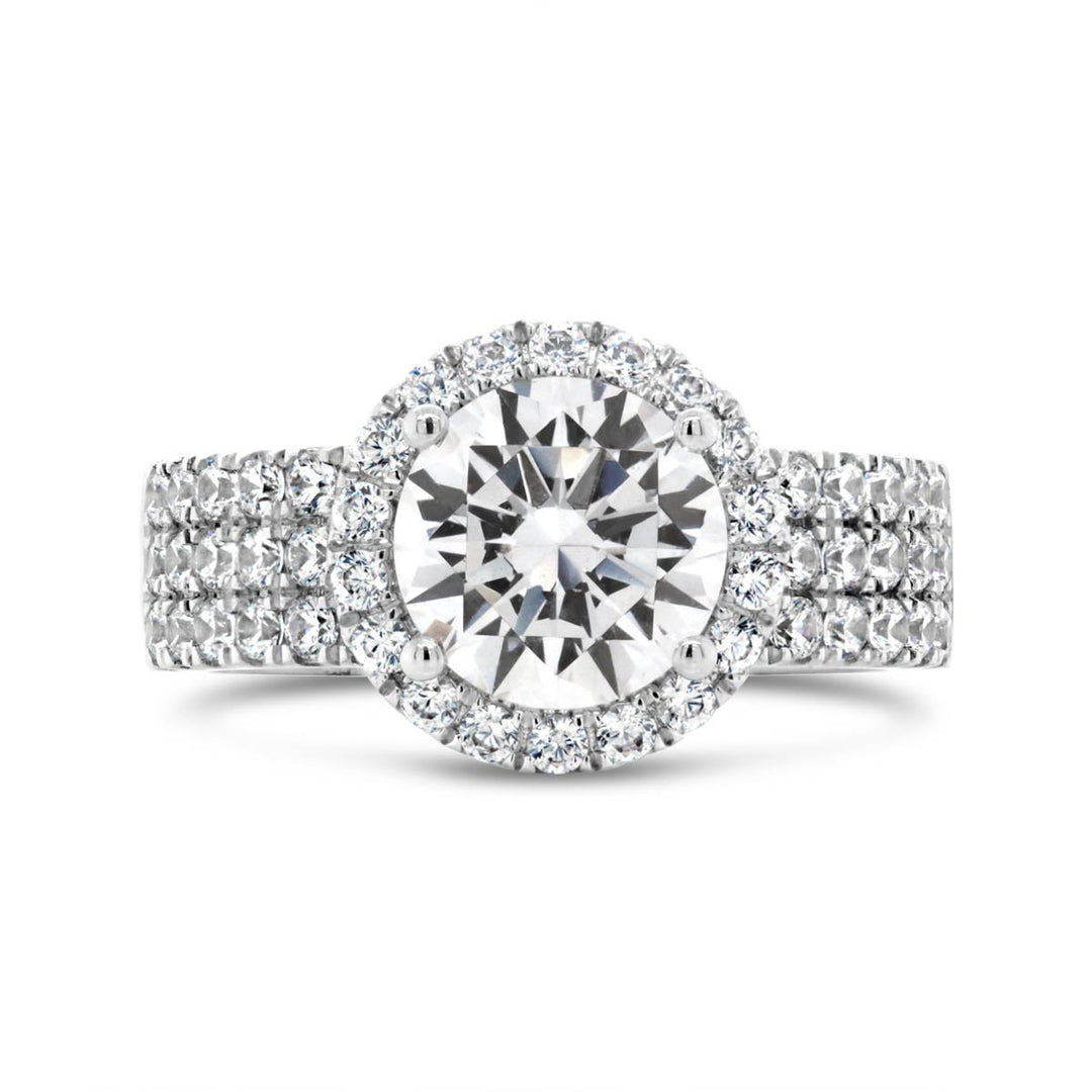 Wide Band Three Row Halo Diamond Engagement Ring - YJA0159R
