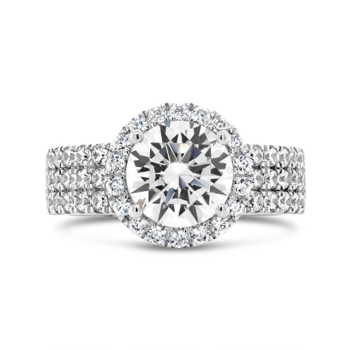 Wide Band Three Row Halo Diamond Engagement Ring - YJA0159R