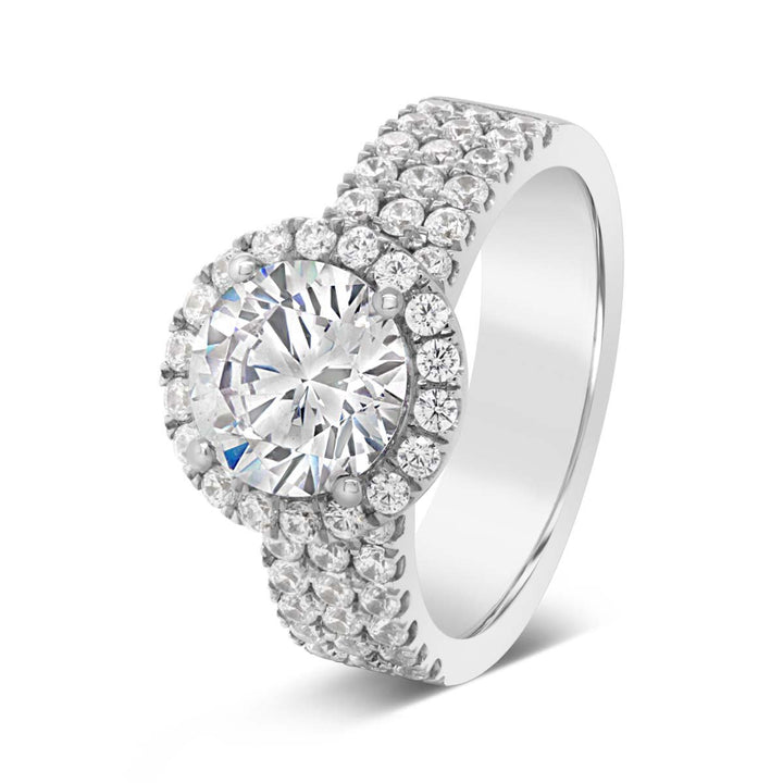 Wide Band Three Row Halo Diamond Engagement Ring - YJA0159R