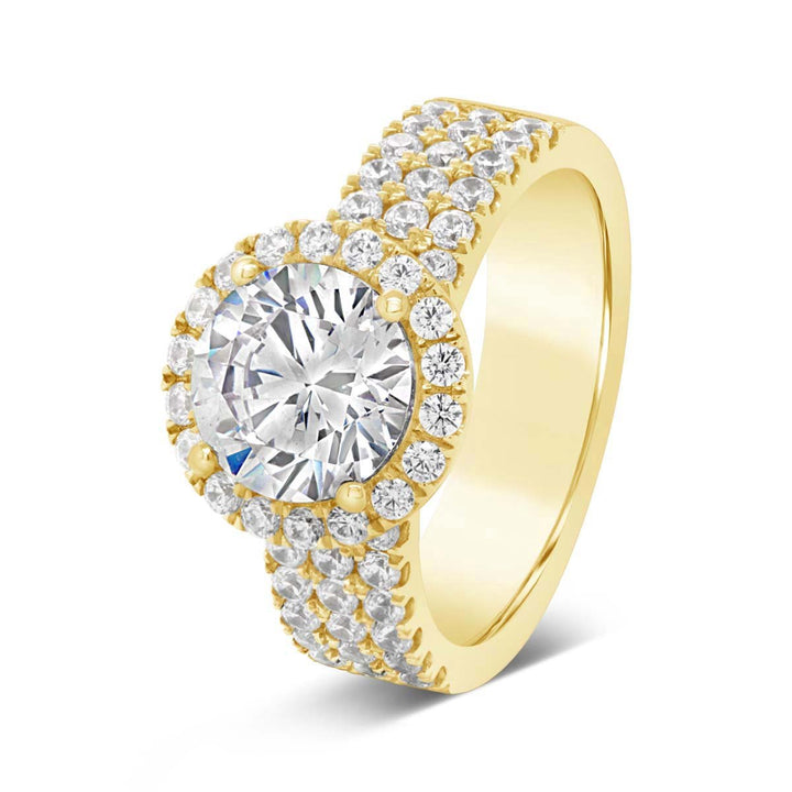 Wide Band Three Row Halo Diamond Engagement Ring - YJA0159R