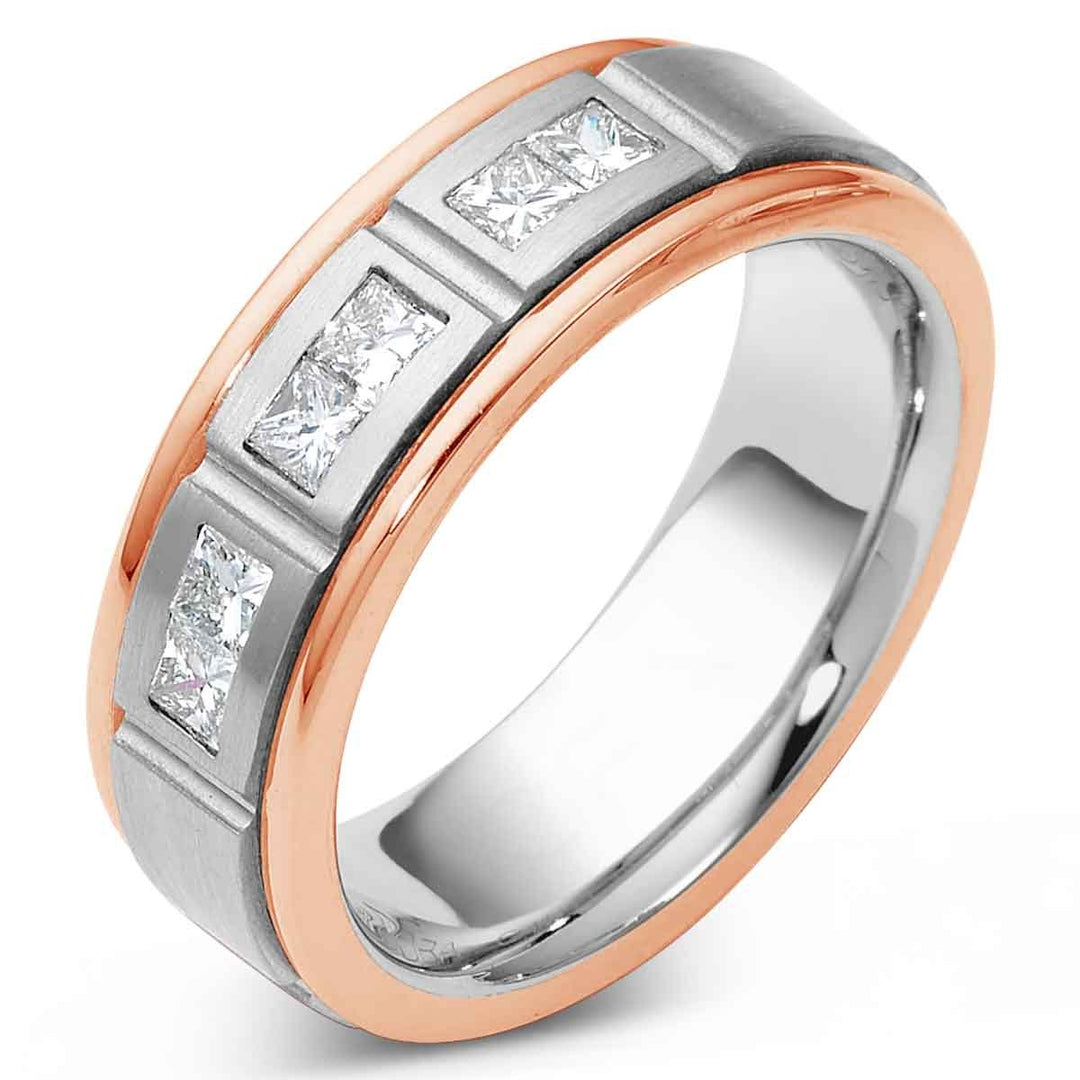 Two Tone Gold & Princess Cut Diamond Men's Wedding Band - 1564