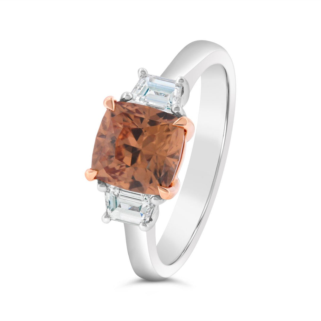 Honey Zircon & Diamond Three Stone Ring - The Diamond Guys