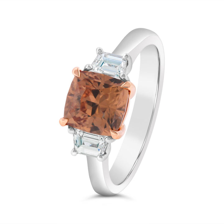 Honey Zircon & Diamond Three Stone Ring - The Diamond Guys