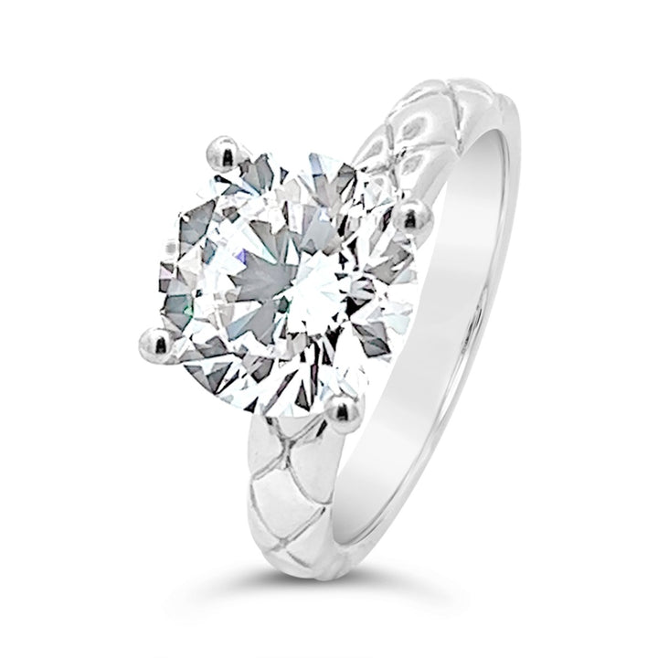 One Piece Casting Engagement Ring with Etched Design - The Diamond Guys