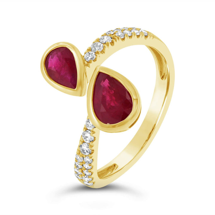Lab Grown Diamond Pave & Natural Ruby with Bezel Set Crossover Band