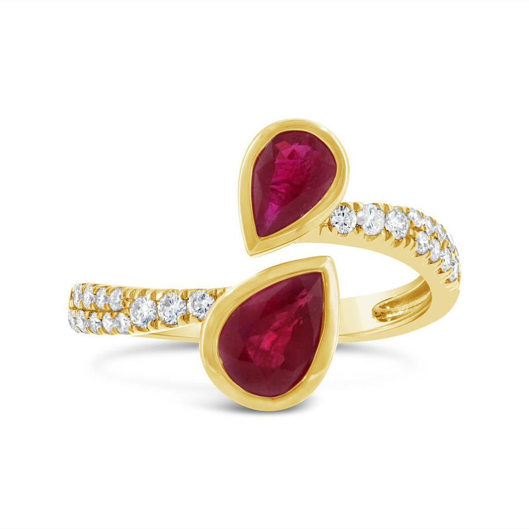 Lab Grown Diamond Pave & Natural Ruby with Bezel Set Crossover Band