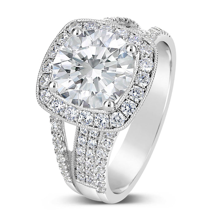 Wide Band Diamond Halo Engagement Ring - The Diamond Guys