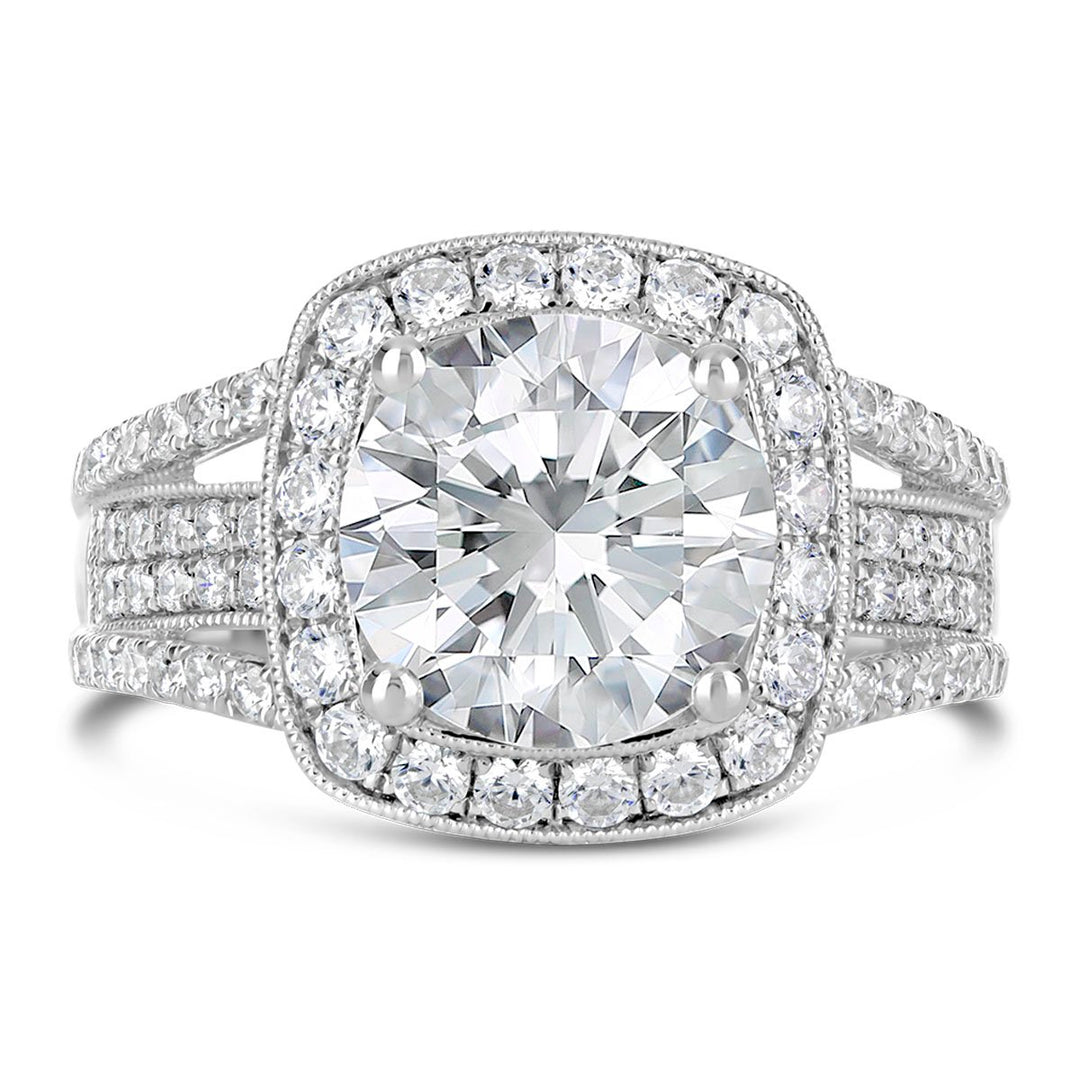Wide Band Diamond Halo Engagement Ring - The Diamond Guys