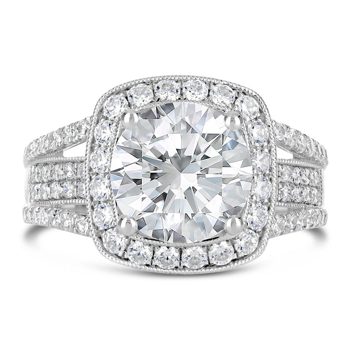 Wide Band Diamond Halo Engagement Ring - The Diamond Guys
