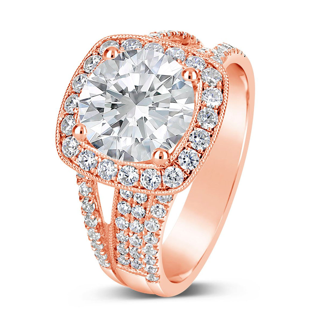 Wide Band Diamond Halo Engagement Ring - The Diamond Guys