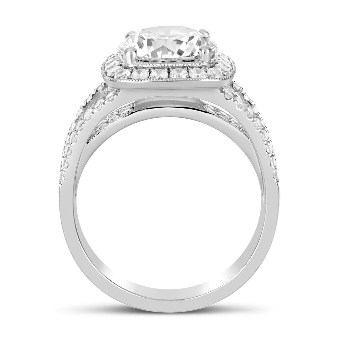 Wide Band Diamond Halo Engagement Ring - The Diamond Guys