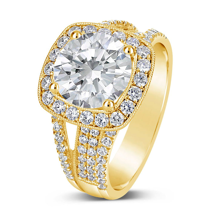 Wide Band Diamond Halo Engagement Ring - The Diamond Guys