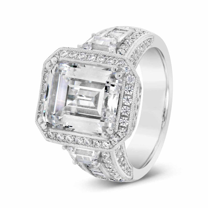 Wide Band Halo Diamond Engagement Ring with Milgrain Finish - YJM3137R - The Diamond Guys