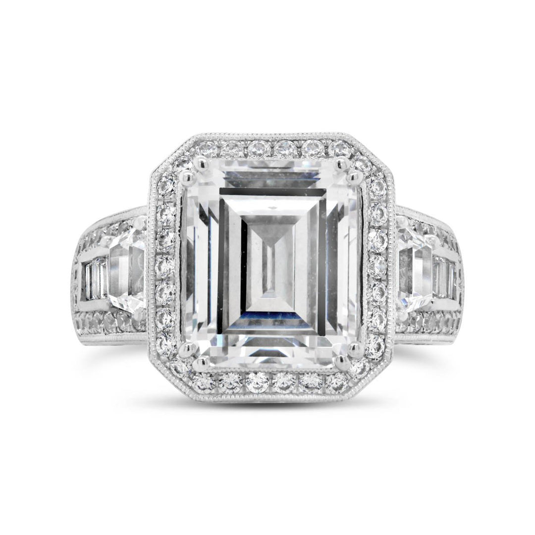 Wide Band Halo Diamond Engagement Ring with Milgrain Finish - YJM3137R - The Diamond Guys