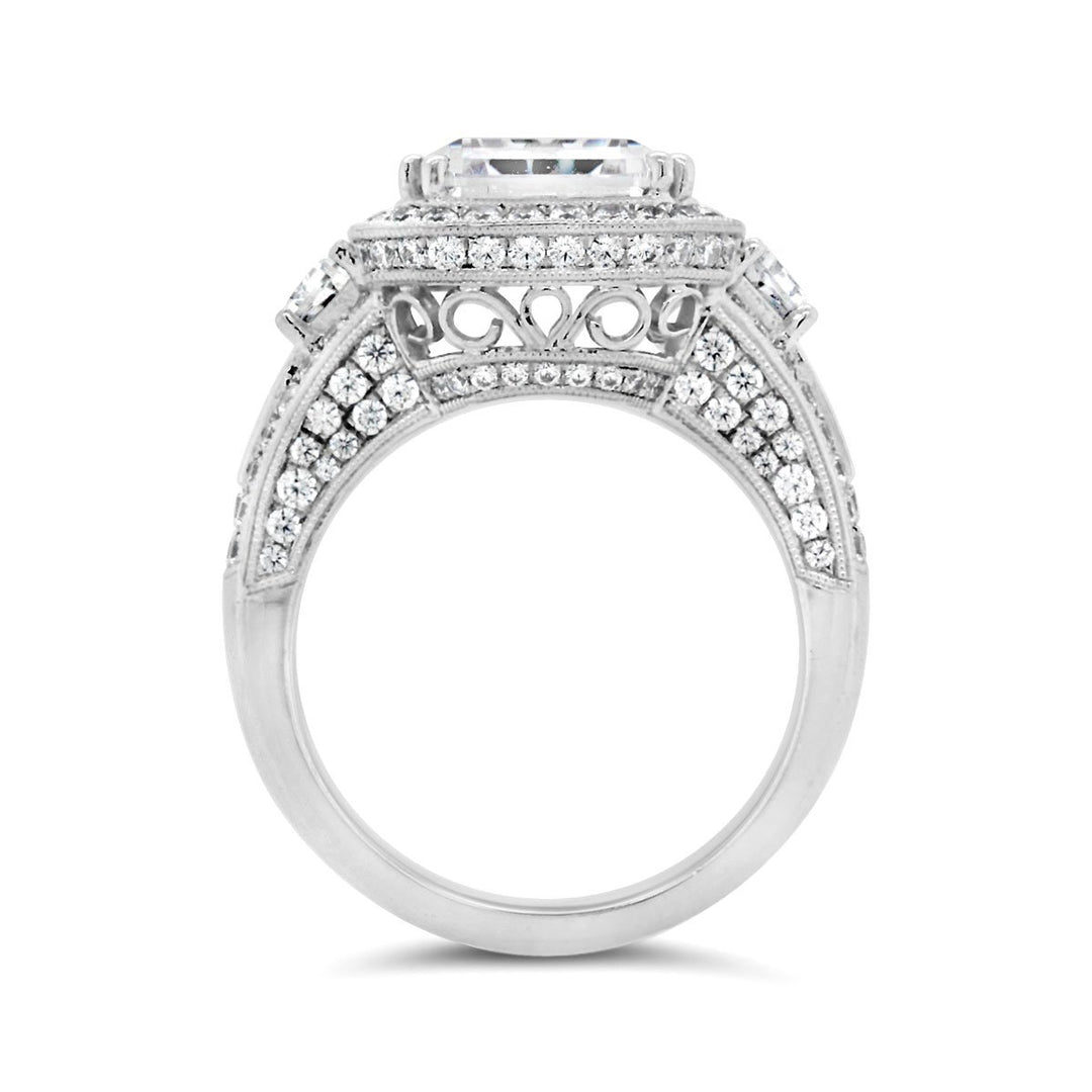 Wide Band Halo Diamond Engagement Ring with Milgrain Finish - YJM3137R - The Diamond Guys