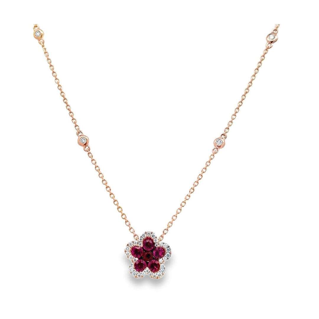 Rose Gold Diamond & Ruby Flower Necklace - PT2240P14R1