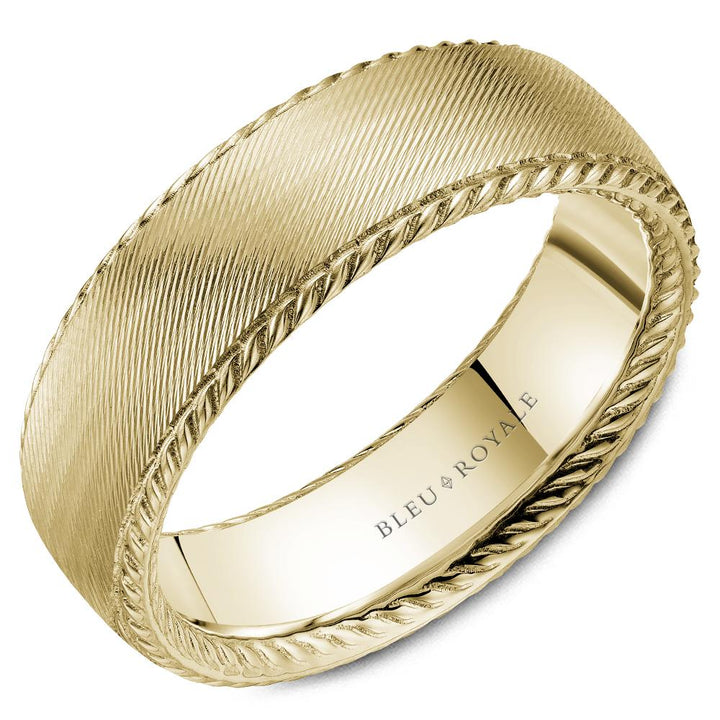 Gold Textured Men's Wedding Band with Rope Edges - RYL-222Y7