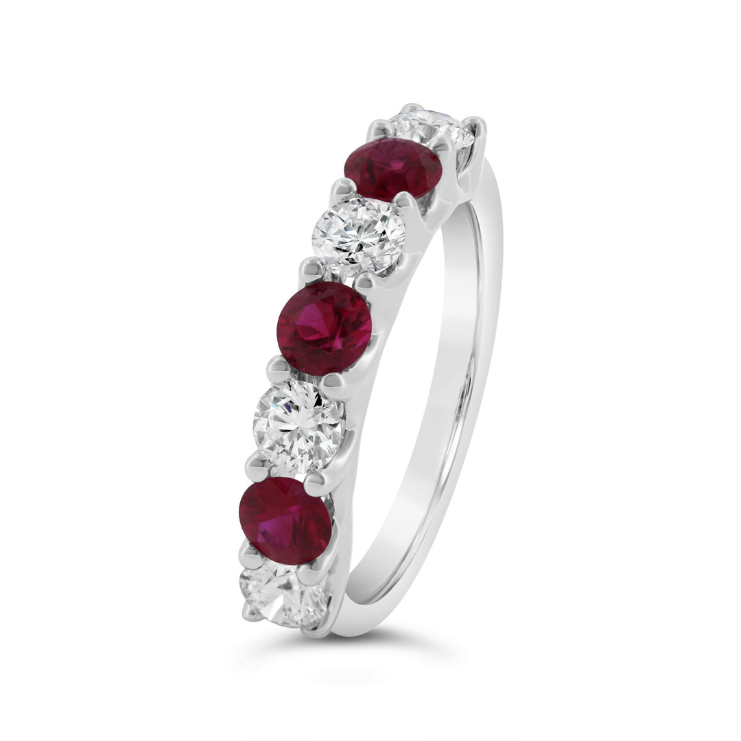 Half Way Set Alternating Ruby and Diamond Ring