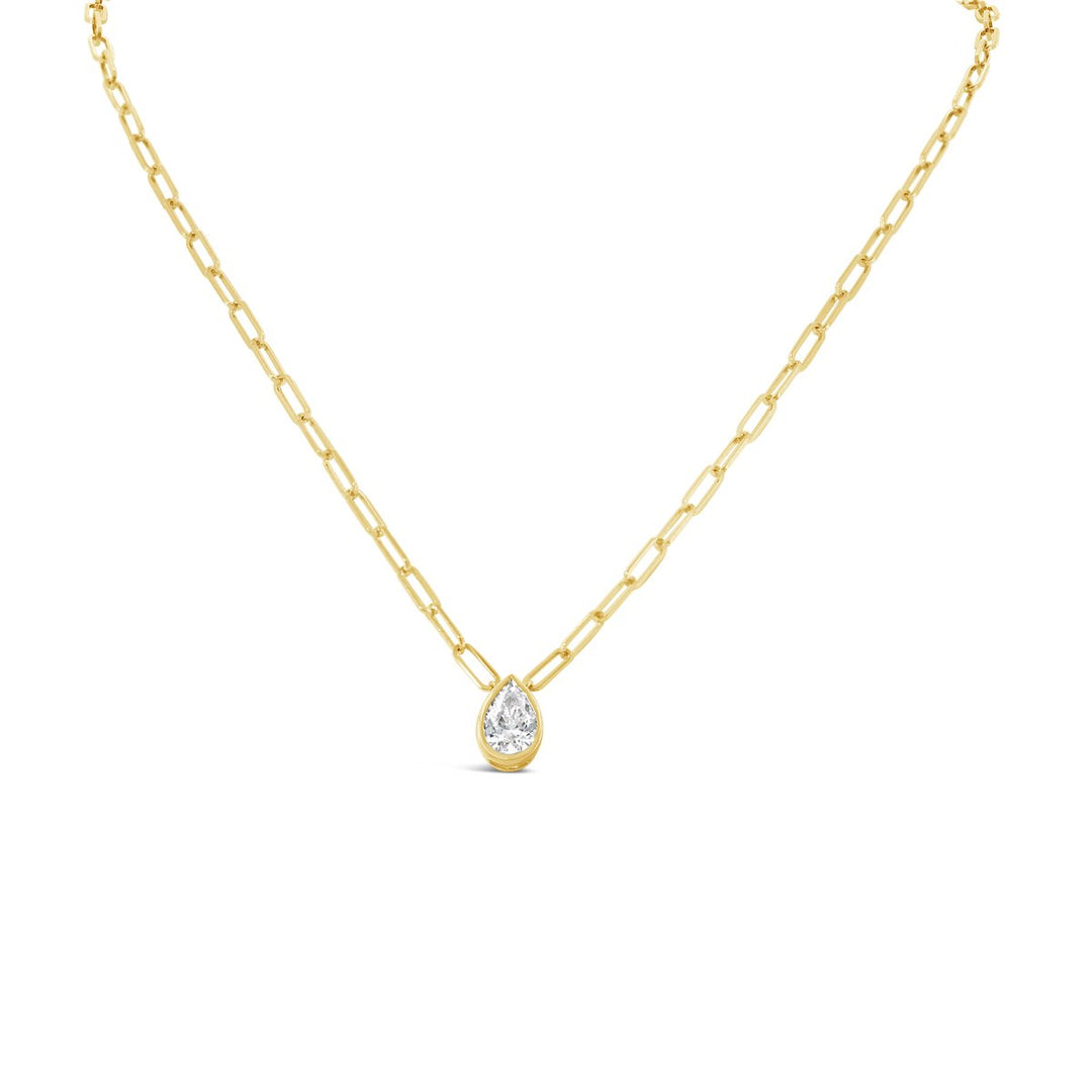 Lab Grown Pear Shaped Diamond set in Paperlink Bezel Necklace