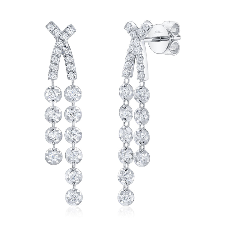 14K White Gold Shy Creation Diamond Dangle Earrings - SC55029043