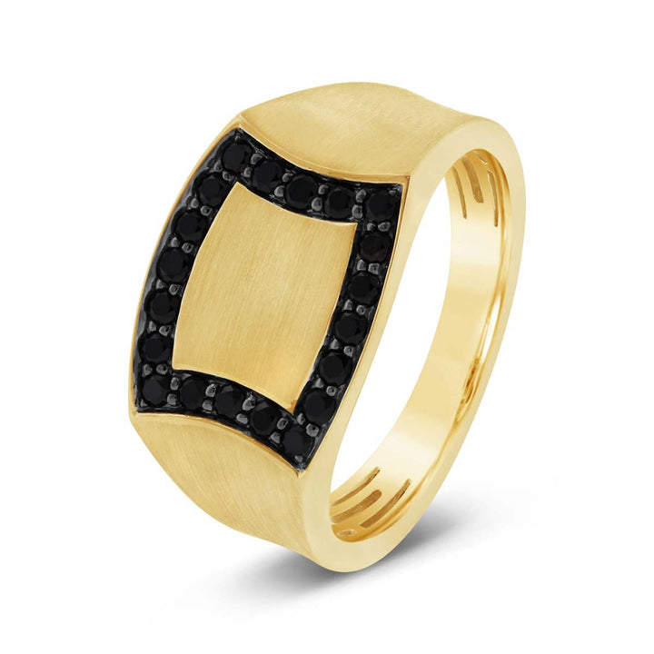 Halo Black Diamond Signet Ring with Satin Finish
