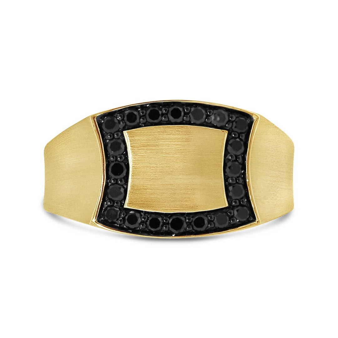 Halo Black Diamond Signet Ring with Satin Finish