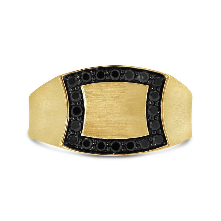 Halo Black Diamond Signet Ring with Satin Finish