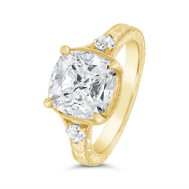 Engraved Flat Shank Diamond Engagement Ring