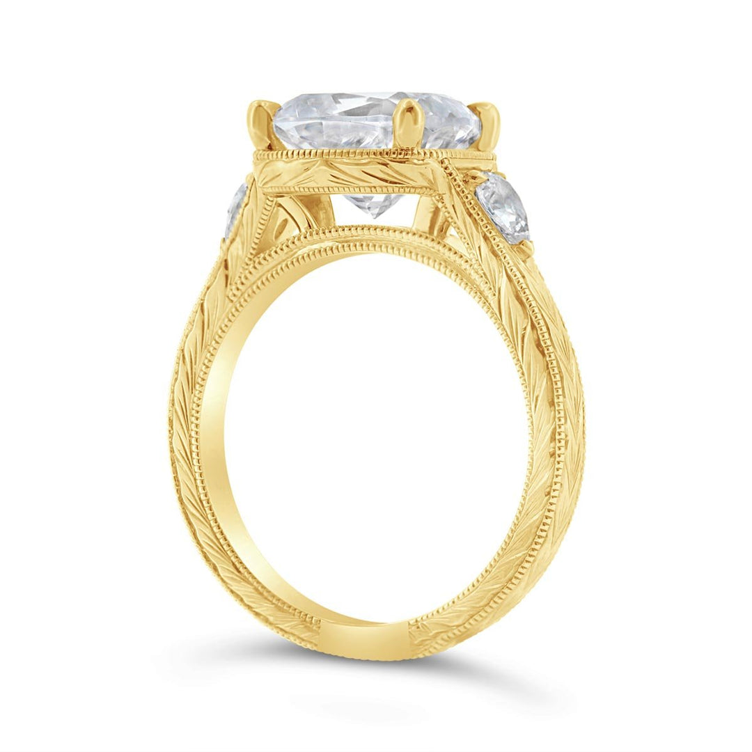 Engraved Flat Shank Diamond Engagement Ring
