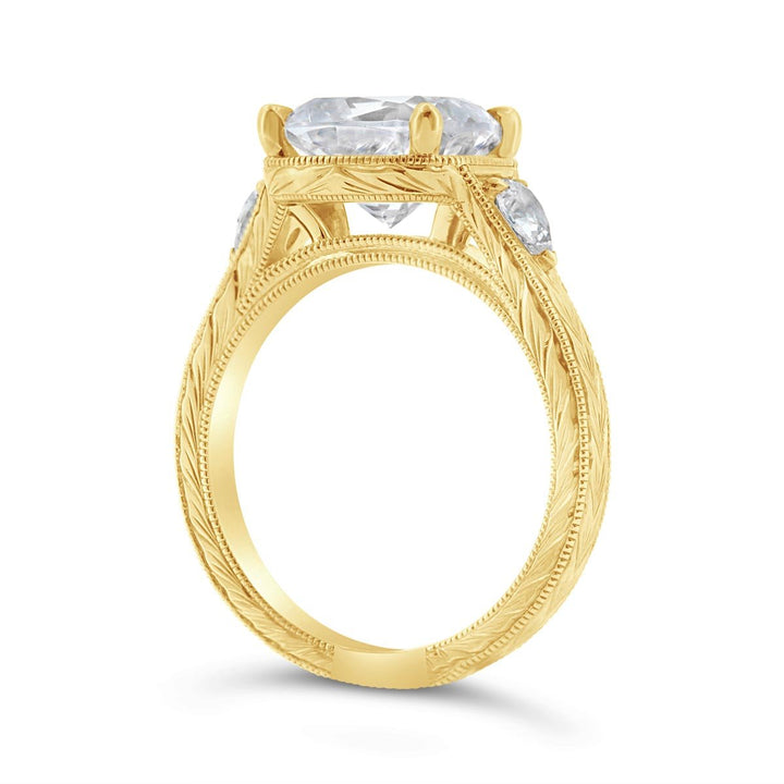 Engraved Flat Shank Diamond Engagement Ring