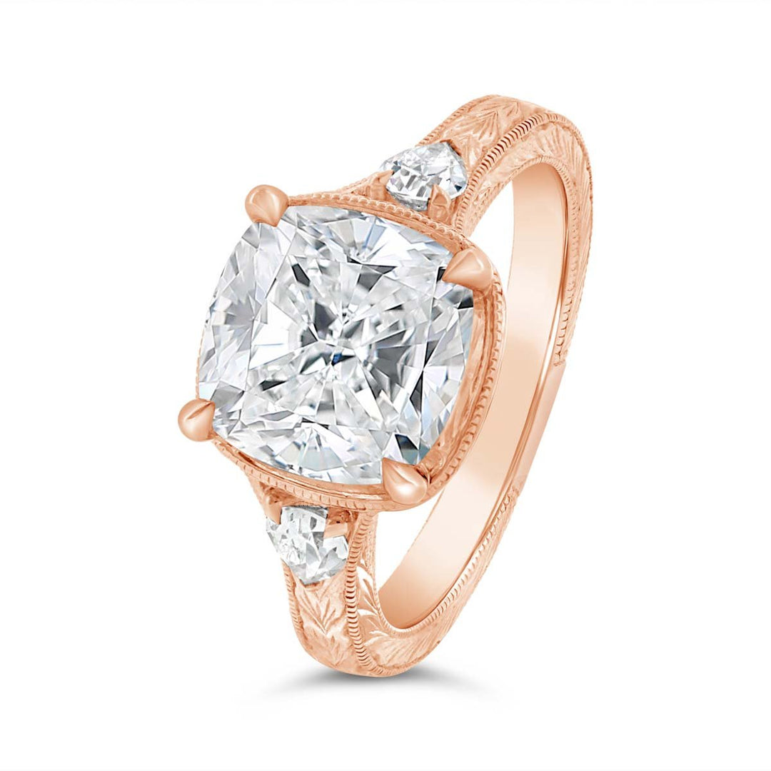 Engraved Flat Shank Diamond Engagement Ring